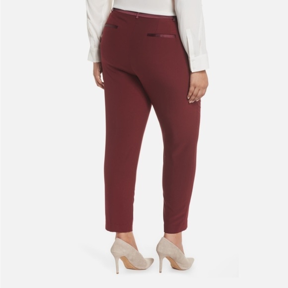 Sejour 16w Satin Trim Burgundy Ankle Pants Flat Front Trouser‎ Cropped Pants - Picture 3 of 11